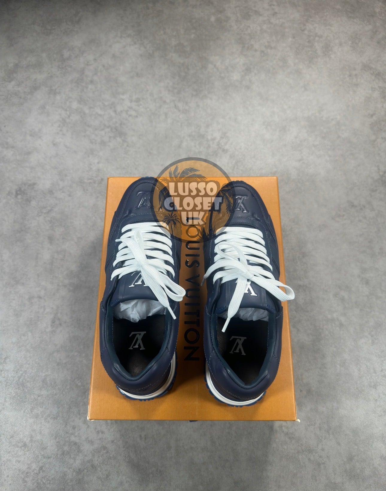 Lou - Navy White Emboss Trainers