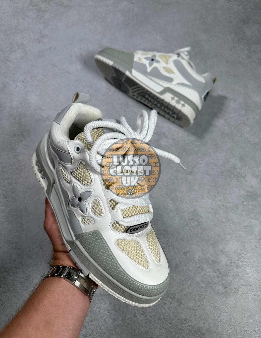 Lou - White/Grey Skate Trainers
