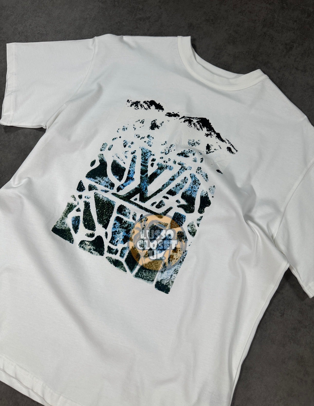 Lou - White Velvet Jacquard T Shirt