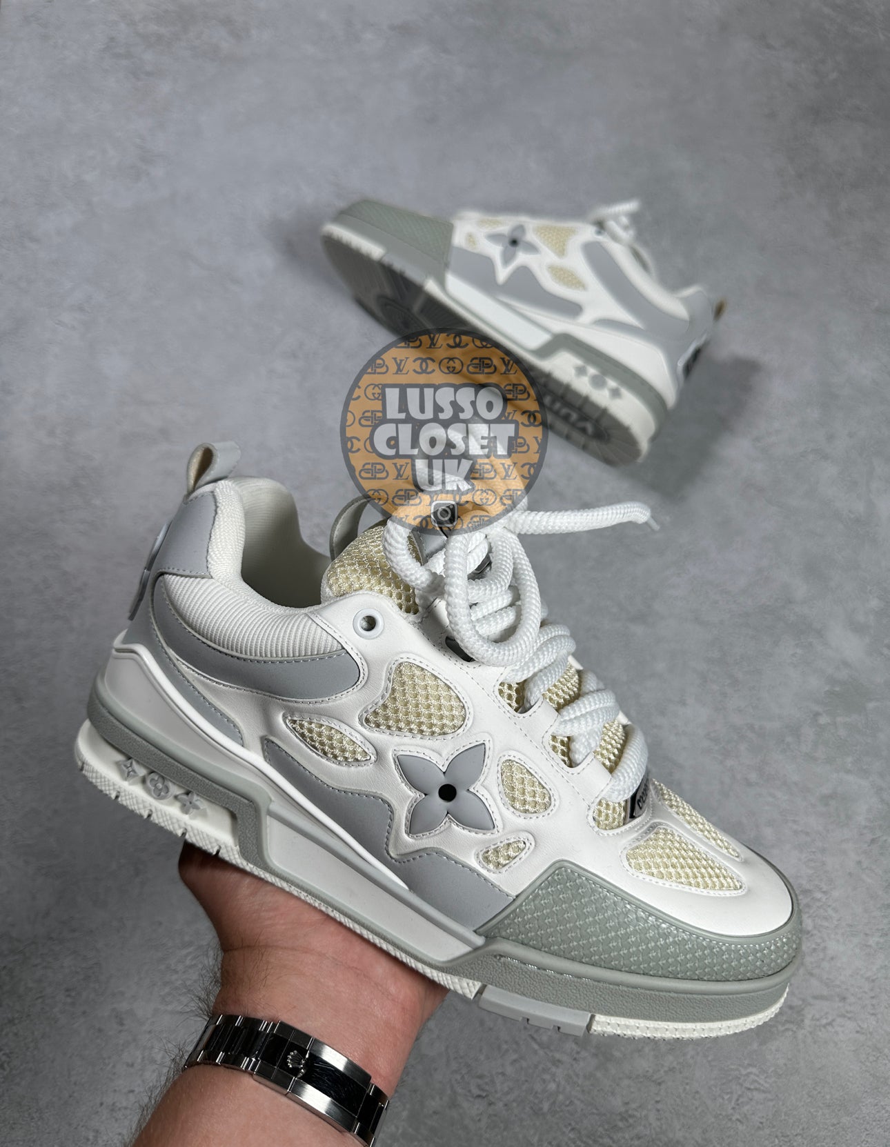 Lou - White/Grey Skate Trainers