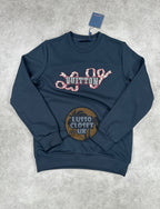 Lou - Navy Embroidered Scarf Sweater